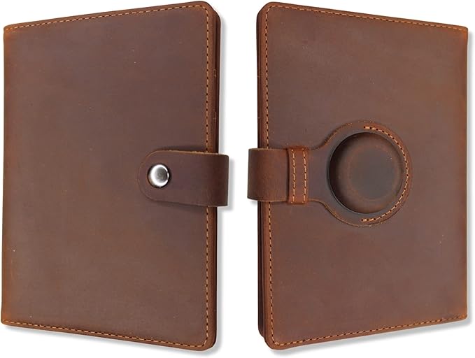 Genuine Leather AirTag and Moto Tag Passport Holder and Wallet for Men and Women RFID Blocking for Secure Traveling and Documentation Organizer(Coffee)