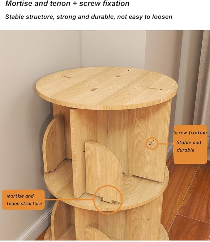 Rotating Bookshelf, 360 Display 2 Tier Floor Standing Bookcase Storage Rack for Kids&Adult, Wood Narrow Book Shelf Organizer for Bedroom, Living Room, Study Room