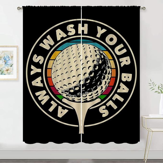 Golf Blackout Curtains for Boy Girl Room Darkening Decor,Sport Theme and White Motto Dark Background Bedroom Living Room Home Rod Pocket Thermal Insulated Window Curtain/Drapes Panel,55x63 Inch…