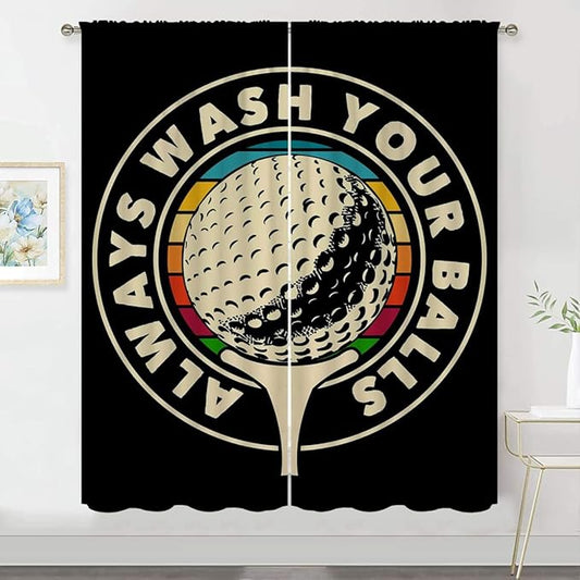 Golf Blackout Curtains for Boy Girl Room Darkening Decor,Sport Theme and White Motto Dark Background Bedroom Living Room Home Rod Pocket Thermal Insulated Window Curtain/Drapes Panel,42x45 Inch…