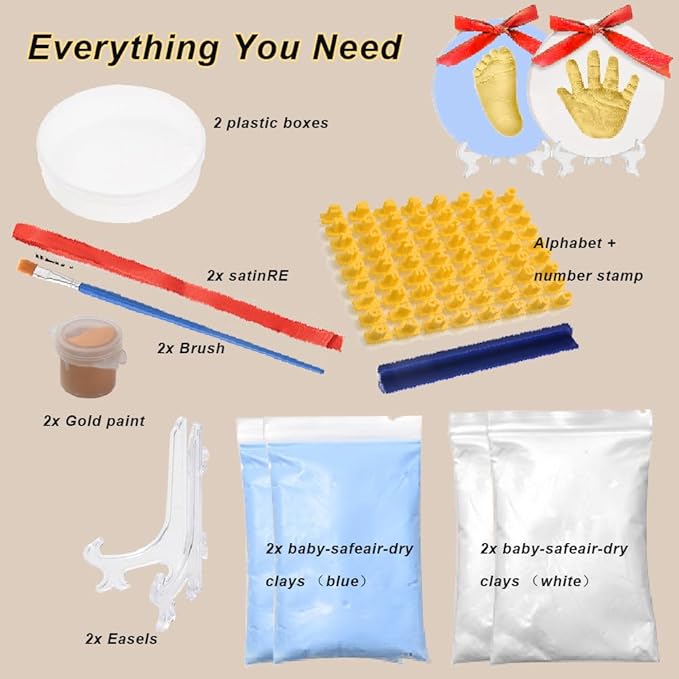 Elfzone Inkless Hand and Footprint Kit - Baby Handprint Stamp or Footprint Keepsake Kit, Easy No-Bake DIY Clay Impression, Paw Print kit for Dogs and Cats