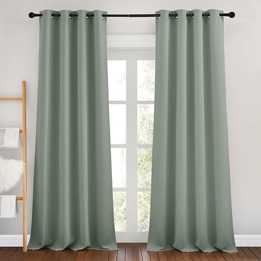 NICETOWN Sage Green Room Darkening 102 inch Curtains, Grommet Thermal Curtains Weighted Window Treatments for Living Room/Farmhouse, W46 x L102, 2 Panels