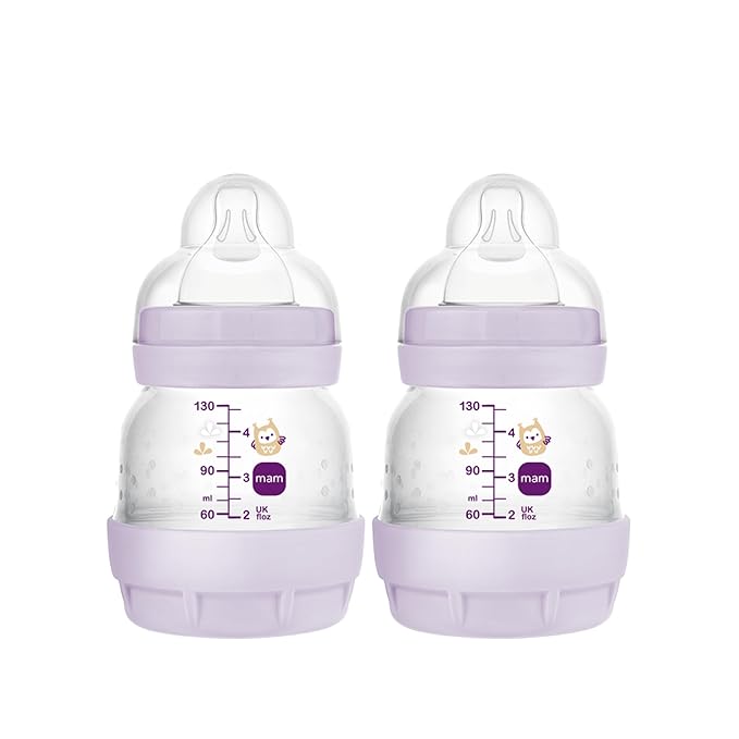 MAM Easy Start Anti-Colic Baby Bottles, Extra Slow Flow, Breastfeeding-Like Silicone Nipple Bottle, Reduces Colic, Gas, & Reflux, Easy-to-Clean, BPA-Free, Vented Baby Bottles for Newborns, 0-3 Months