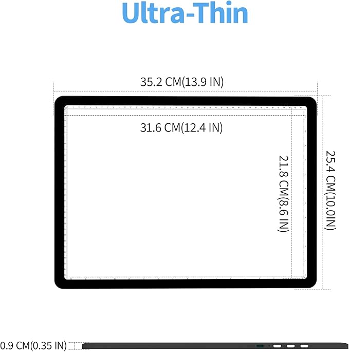 KOBAIBAN A4 Light Box for Tracing, Light Board with Side Physical Buttons, Magnetic Light Pad for Diamond Painting, Stenciling, Weeding Vinyl, USB LED Lighting Board (Black, 35.2 x 25.4 CM)