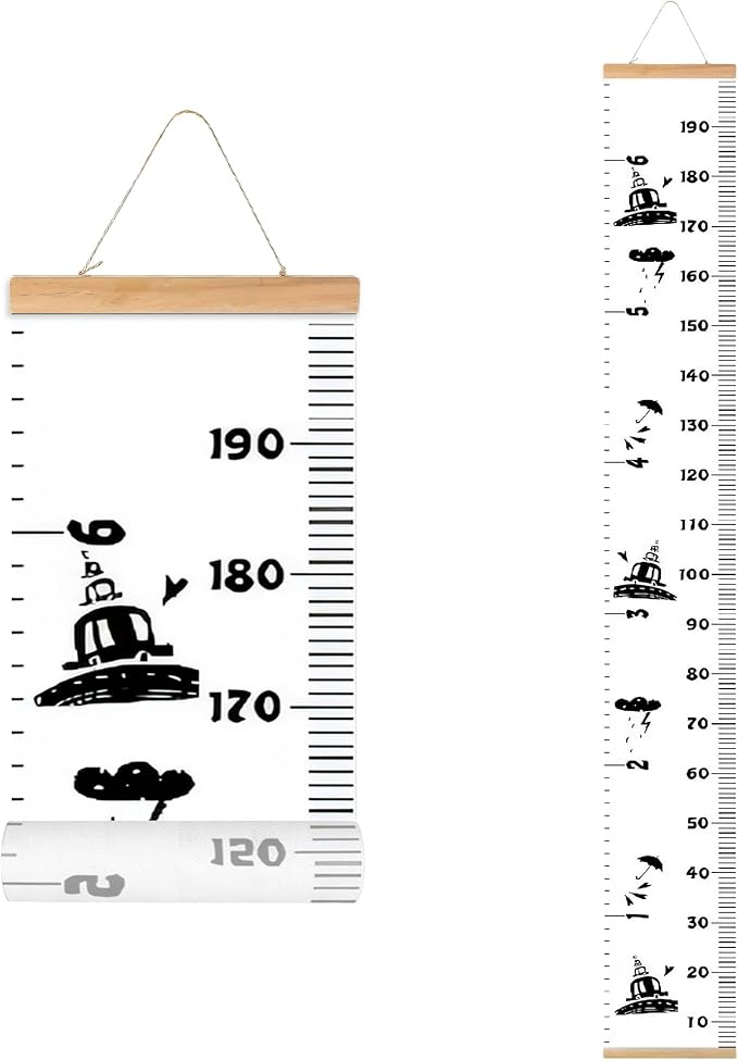 Kids Growth Chart, Wood Frame Fabric Canvas Height Measurement Ruler from Baby to Adult for Child's Room Decoration 7.9 x 79in (7.9 x 79in, Black Car)