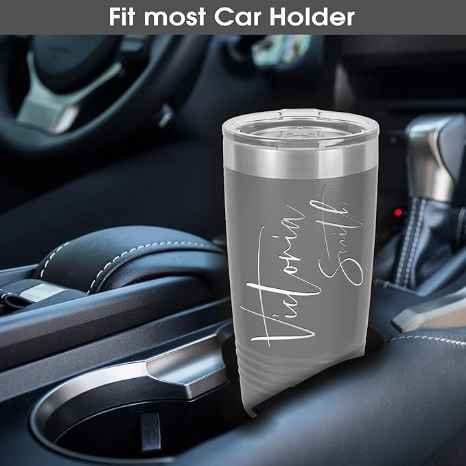 iProductsUS Personalized Tumbler for Men, Insulated Stainless Steel Travel Coffee Mug, Laser Engraved Custom Cup, Slider Lid Included, Gifts for Dad, Husband (Gray, 20oz)