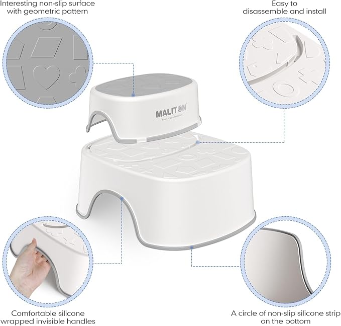 Maliton Baby Potty Training Seat with Step Stool, Toddler Toilet Seat for Boys Girls, Anti-Slip Toddler Stool for Bathroom, Kitchen, Toilet Potty Training Set(One Potty Seat+Two Step Stool for Kids)