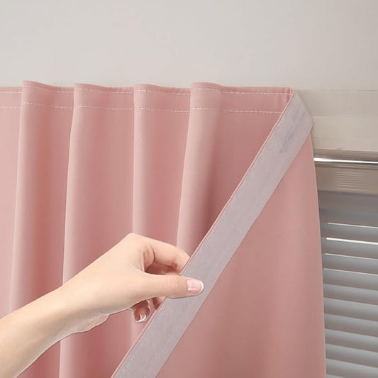 Self Adhesive Blackout Curtains- Stick on Curtains Shades Window Blinds Curtains No Rod Needed Easy to Hang Curtain, Use for Bedroom, Living Room,Roman Shades, 59" W X 71" L, Pink, 1 Panel