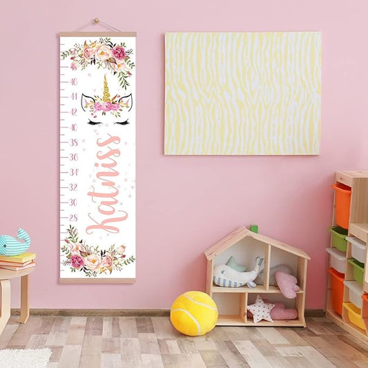 Personalized Kids Height Chart - Canvas Growth Ruler for Boys and Girls - Custom Name Banner with Removable Nursery Wall Decor - Gift for Kid’s Room Decoration