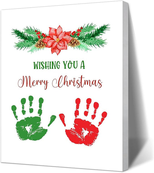 SHLINCO Handprint Keepsake DIY Kit, Baby's First Christmas Keepsake, Winter Decoration, Family Footprint Art for Kids, 7.8x9.8 Inch Canvas, Suitable For Desktop Wall Ornaments