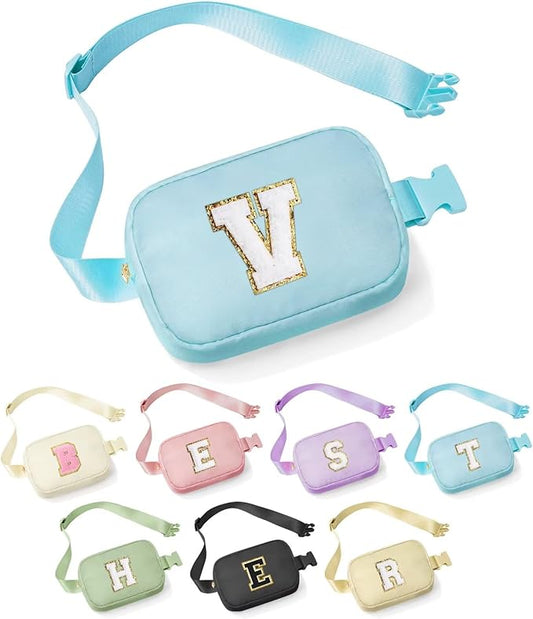 YOOLIFE Birthday Gifts for 4 5 6 7 8 9 10 11 12 13 14 Year Old Girls - Initial Fanny Pack Belt Bag Purse for Girls Teens Daughter Sister Niece, Personalized Trendy Stuff for Teen Girl Kids | Blue V