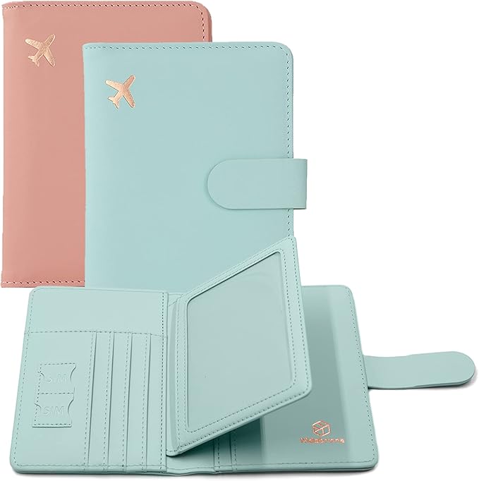 Melsbrinna Passport Holder,Passport Holder Card Slots,Cute Passport cover for Women/Men,Waterproof Rfid Blocking Travel Wallet (Pink Aqua green)