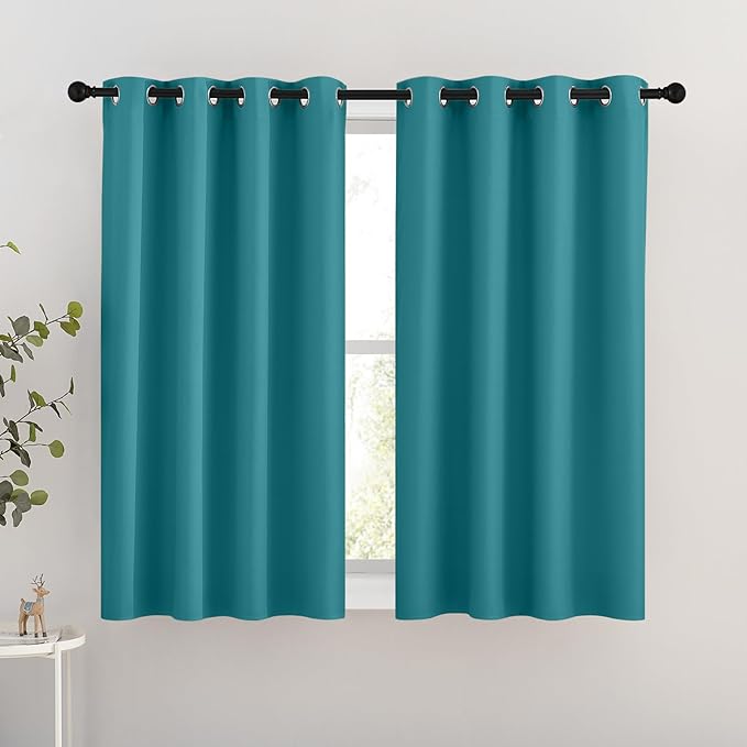 NICETOWN Blackout Curtains 54 inches Long for Bedroom - Grommet Room Darkening Solid Window Treatments Thermal Curtains for Nursery Room, Peacock Teal, W46 x L54, 2 Panels
