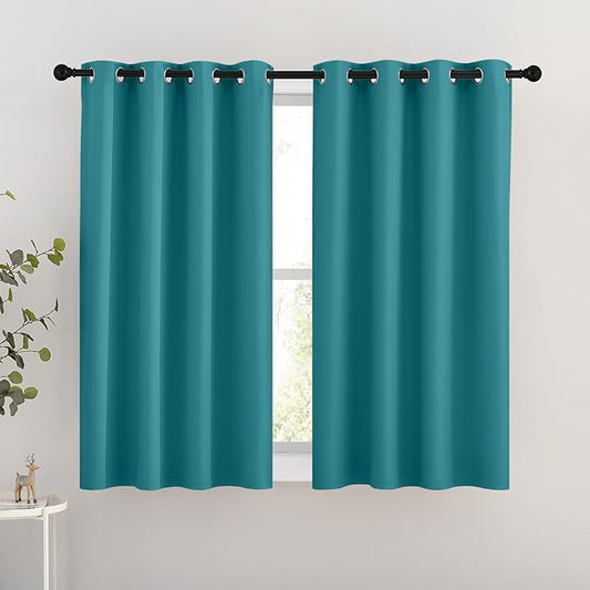NICETOWN Blackout Curtains 54 inches Long for Bedroom - Grommet Room Darkening Solid Window Treatments Thermal Curtains for Nursery Room, Peacock Teal, W46 x L54, 2 Panels
