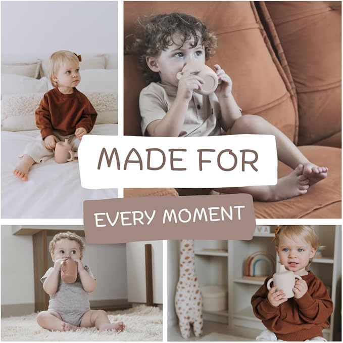 Silicone Sippy Cups with Easy Grip Transition Handles and a Soft Spout. A Non Toxic No Spill Unbreakable Training Cup 150ml/5oz |2-PACK Pink and Cream|