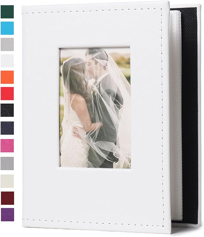 RECUTMS Photo Album 4x6 52 Pockets, Small Mini Capacity Leather Photo Album with Front Window, Each Pack Hold 52 Vertical Photos for Family Wedding Baby Children(White)