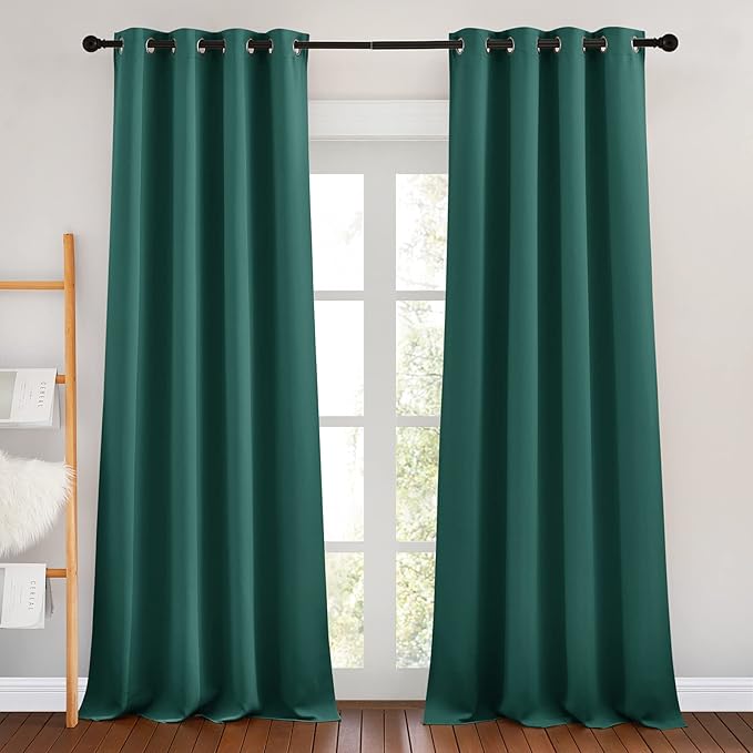 NICETOWN Blackout Curtains for Bedroom - Thermal Insulated Solid Grommet Room Darkening Curtains/Panels/Drape for Bedroom(Hunter Green, 2 Panels, 46 x 90Inch)