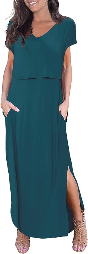 Smallshow Women's Maternity Nursing Dresses Split Long Dress for Breastfeeding
