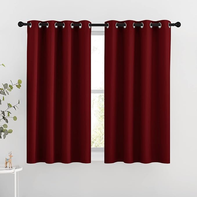 NICETOWN Blackout Draperies Curtain Panels - Thermal Insulated Solid Grommet Blackout Curtains/Panels/Drapes for Living Room(Burgundy Red, 1 Pair, 46 by 54-Inch)