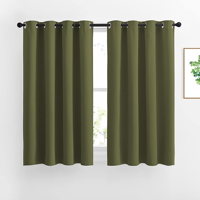 NICETOWN 45 inches Bedroom Curtains Panels - Functional Blackout Curtains/Panels for Bedroom, Thermal Insulated, Privacy Assured (2 Pieces, 52 x 45 inches in Olive Green)