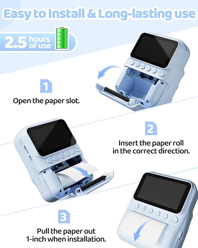 Kids Camera Instant Print for Girls Ages 3-14, 3-inch HD Screen Camera for Kids with Printing Paper, 1080P Digital Toddler Toys for 4 5 6 7 8 9 10 11 12 Years Old (Blue)