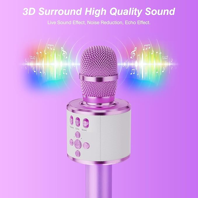 BONAOK Karaoke Microphone for Kids & Adults - Bluetooth Microphones Singing Mic with Disco Lights, Echo Effect, Built-in Speaker Portable Karaoke Player for Party Travel Gifts Q78(Light Purple)