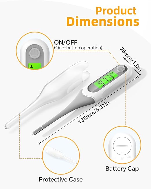 8 Seconds Digital Oral Thermometer for Adults and Kids, Accurate & Safe Baby Thermometer with Fever Alarm, 3 Backlits Display, Flexible Tip, Medical Basal Thermometer for Rectal, Underarm