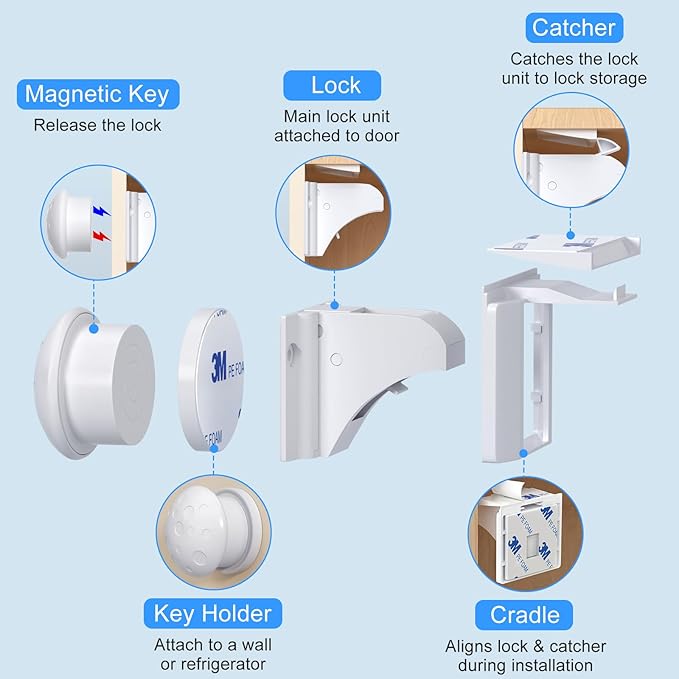 Child Safety Magnetic Cabinet Locks, AOSITE 10 Pack+2 Keys Baby Proofing Magnetic Drawer Locks for Kitchen with Adhesive No Drilling or Screws Fixed, Baby Safety Cabinet Locks