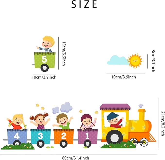 Alphabet Train Color Learning Educational Wall Decals Peel and Stick Cute Animal Wall Stickers for Educational Classroom Kids Playroom Bedroom Decorations (Train Numbers Reverse)