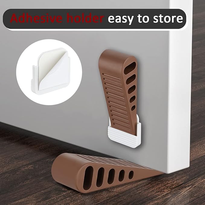 JQK Rubber Door Stopper Wedge, Bronze 3 Pack Soft TPR Premium Door Stops for Bottom of Heavy Duty Door on Tile, Concrete, Carpet, Wooden Floor, DSB61-ORB-P3