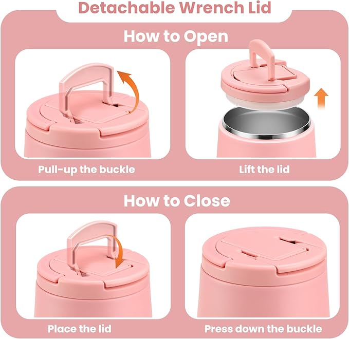 Soup Thermo for Hot Food Kids 14oz Lunch Containers with Buckle Lid Wide Mouth Hot Food Jar Vacuum Insulated Stainless Steel Bento Box Leakproof with Spoon(Pink)