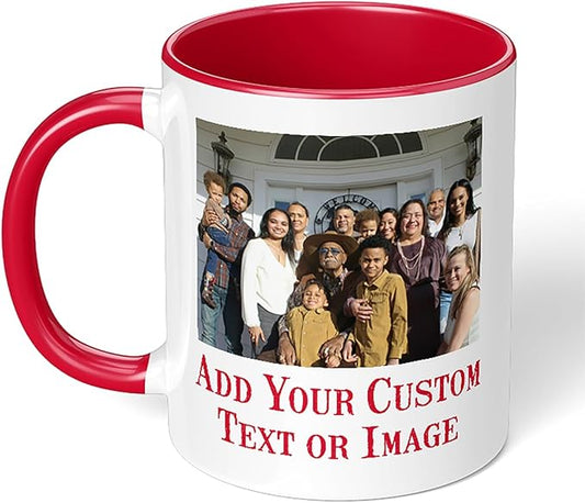 Personalized Mother's Day Coffee Mug, Custom Mum Photo Text 11 Oz Ceramic Mug, Customized Mom Gift Idea Picture Name Cup, Taza Cafe Personalizadas Fotos, Cute Gifts Mom Women Dad Men, Red