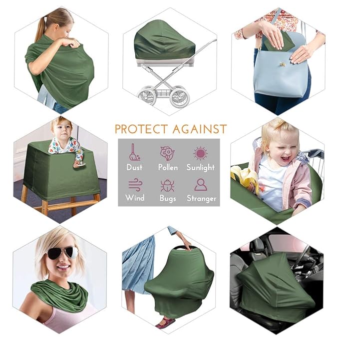 Yoofoss Nursing Cover Breastfeeding Scarf - Baby Car Seat Covers, Infant Stroller Cover, Strechy Carseat Canopy for Boys and Girls (Dark Green)