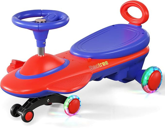 Kids Electric Ride On Car 12V - Electric Wiggle Car with Rechargeable Battery, LED Lights & Music,Anti-Rollover for Boys Girls Ages 3-8, Indoor/Outdoor Toy Vehicle up to 150 lbs