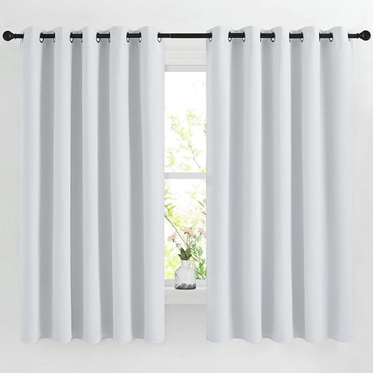 NICETOWN Room Darkening Curtains for Living Room - Easy Care Solid Thermal Insulated Grommet Curtains/Panels/Drapes for Bedroom (2 Panels, 66 by 66, Greyish White)