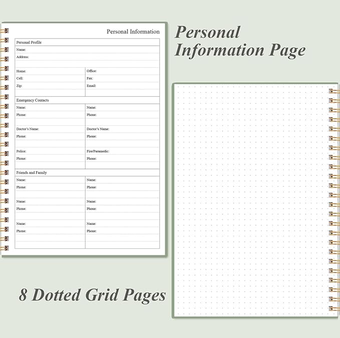 Daily Planner Undated - A5 To Do List Notebook Hourly Schedules, Spiral Appointment Planner for Women and Men, PVC Hardcover, Inner Pocket, Elastic Closure, 5.8" x 8.3", Green