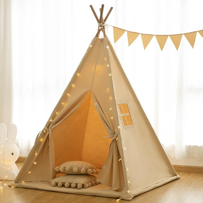 Teepee Tent for Kids-Portable Children Play Tent Indoor Outdoor (Khaki)