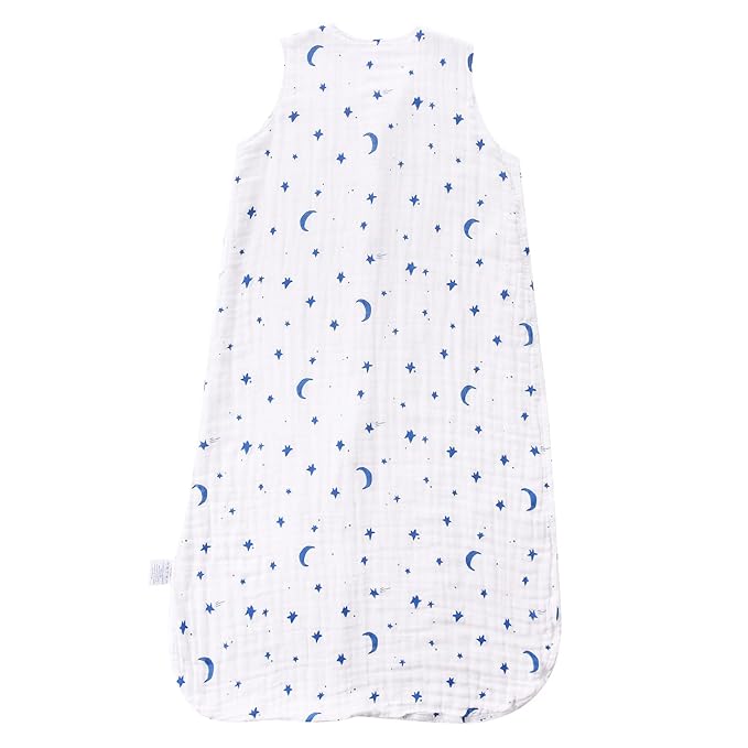Toddler Sleep Sack for 2-4T Baby, Organic Cotton Wearable Blanket for Boys and Girls 0.5 TOG 2-Way Zipper Soft 4 Layers X-Large Star Moon