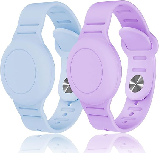 Kids Waterproof Airtag Bracelet Compatible with Apple AirTag, Hidden Silicon Protective Case for Air Tag GPS Tracker Holder, Adjustable Anti-Lost Watch Band for Toddler Child (Blue & Purple)