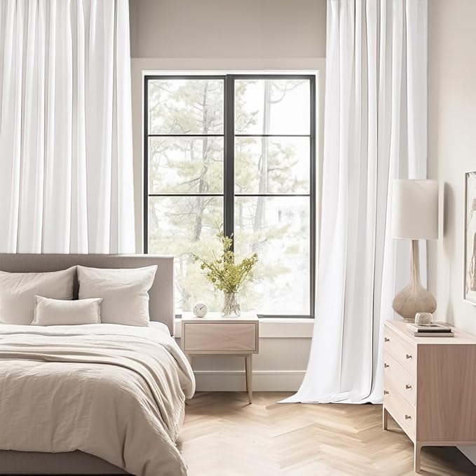 MIULEE Pure White Back Tab Blackout Curtain 96 Inch Long 2 Panels Set for Bedroom, Rod Pocket/Pinch Pleat Thermal Insulated Living Room Darkening Pleated Light Blocking Floor to Ceiling Drape