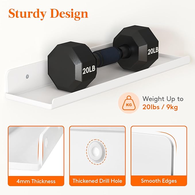 Lifewit Floating Shelves for Wall, 10 Pack White Acrylic Shelf 15" Room Decor for Bookcase/Vinyl Record Display/Photo/Picture in Bedroom, Living Room, Bathroom, Kitchen Storage and Organization