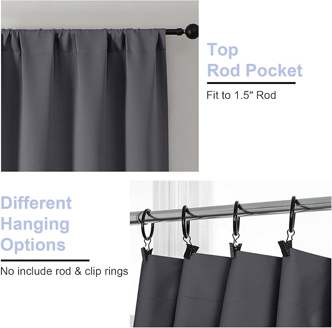 Simplebrand Ava Grey Blackout Curtains for Bedroom 84 Inch Length 2 Panels Set, Solid Thermal Insulated Privacy Living Room Window Treatment Curtains Blackout Drapes, W50 x L84 Inch, Grey