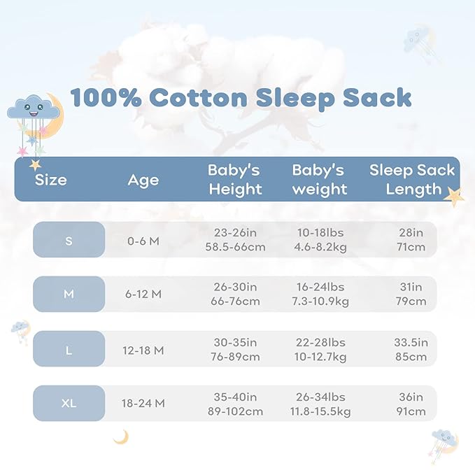 Yoofoss Baby Sleep Sack 18-24 Months Baby Wearable Blanket 100% Organic Cotton 2-Way Zipper TOG 0.5 Toddler Sleeping Sack 3 Pack, Lightweight Sleep Sacks for Babies