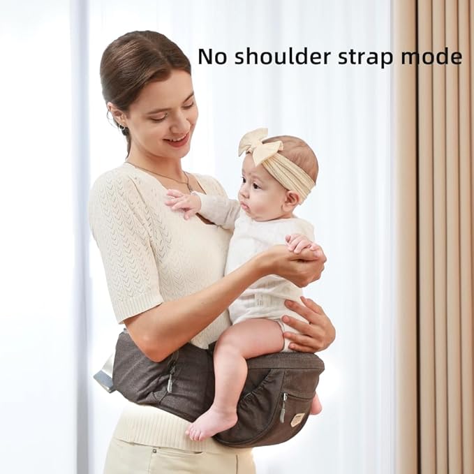 Sunveno Ergonomic Hip Seat Baby Carrier with Detachable Double Shoulder Straps, Waist & Back Relief, Breathable Mesh, Non-Slip Seat + Storage Pockets, Fits Infants & Toddlers 0-36 M up to 45 lbs