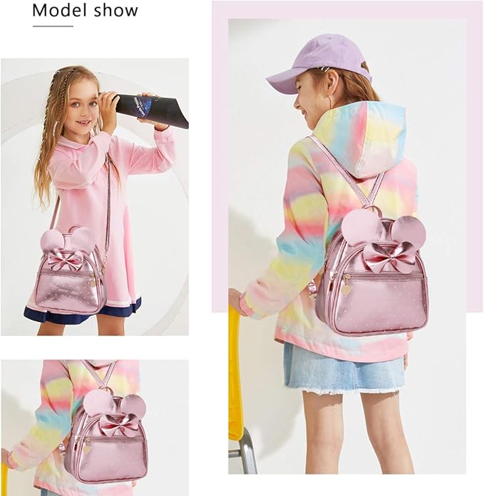 KL928 Girls Bowknot Polka Dot Cute Mini Backpack Small Daypacks Convertible Shoulder Bag Purse for Women