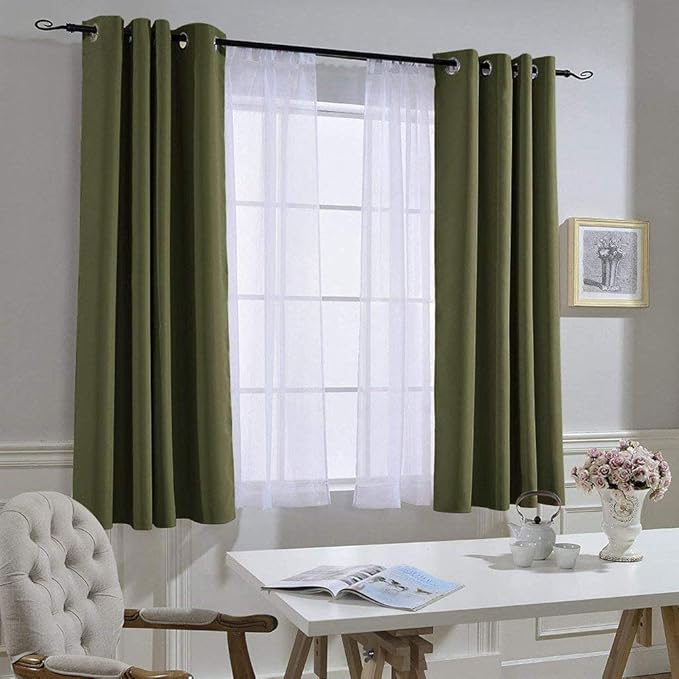 NICETOWN Blackout Olive Green Curtains 63 inches Long, Functional Blackout Window Treatments Thermal Drapes Privacy Assured for Bedroom, 2 Panels, W52 x L63