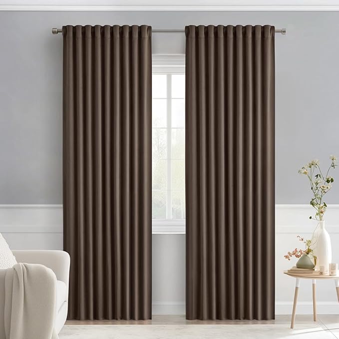MIULEE Chocolate Brown Back Tab Blackout Curtains 90 Inches Long 2 Panels Set for Living Room Bedroom Privacy, Rod Pocket/Pinch Pleat Thermal Insulated Room Darkening Pleated Light Blocking Drapes