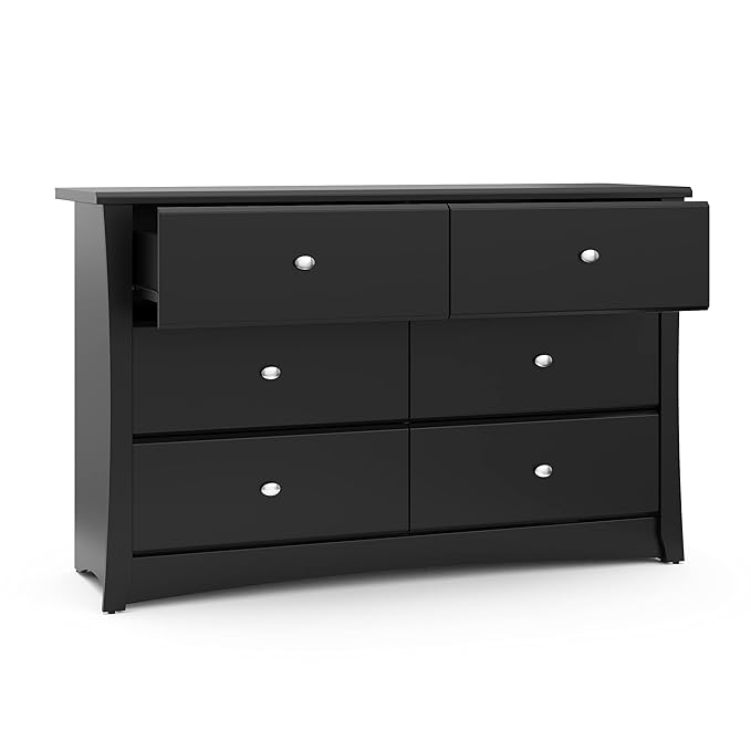 Storkcraft Crescent 6 Drawer Bedroom Dresser (Black) – GREENGUARD Gold Certified, Nursery Dresser for Kids Bedroom