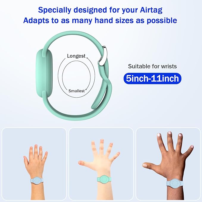 R-fun Waterproof for Air Tag Bracelets [2 Pack] Compatible with Apple Air Tag Finders with Soft Silicone,Anti Lost GPS Item Finders Case Cover,Mint Green/Light Blue