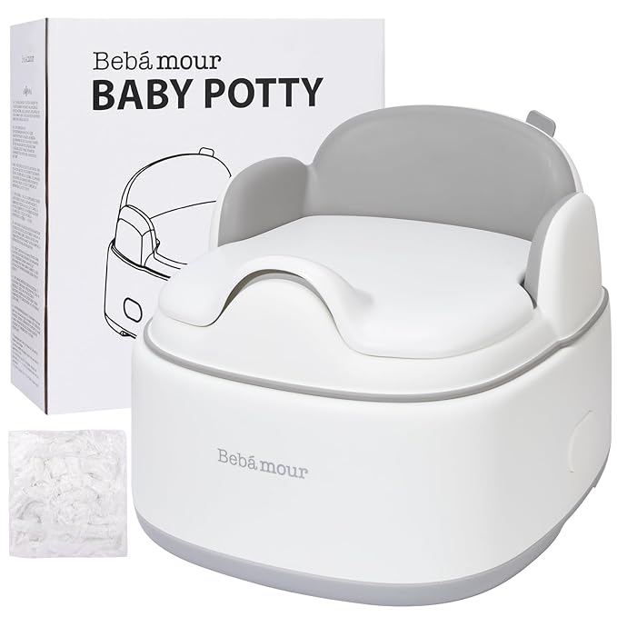 Bebamour Potty Training Toilet 3 in 1 Multi-Functional Potty Seat Detachable Baby Potty Step Stool Anti-Slip Stable Potty Training Toilet with 100 Pack Trash Bags for Baby Toddler Kids(Grey)